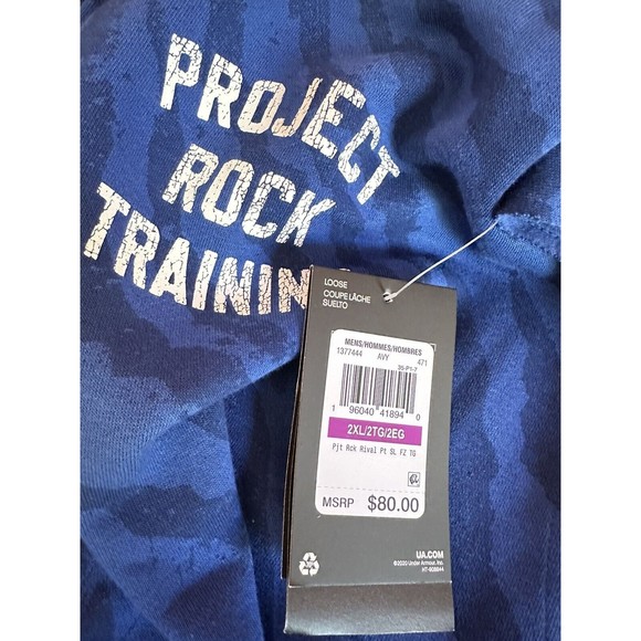 NEW Under Armour Project Rock Mens Blue Training Vest 2XL Hooded Fleece Full Zip - Picture 4 of 4